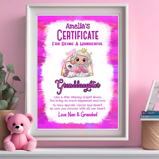 Granddaughter - Grandson Personalised Certificate Print