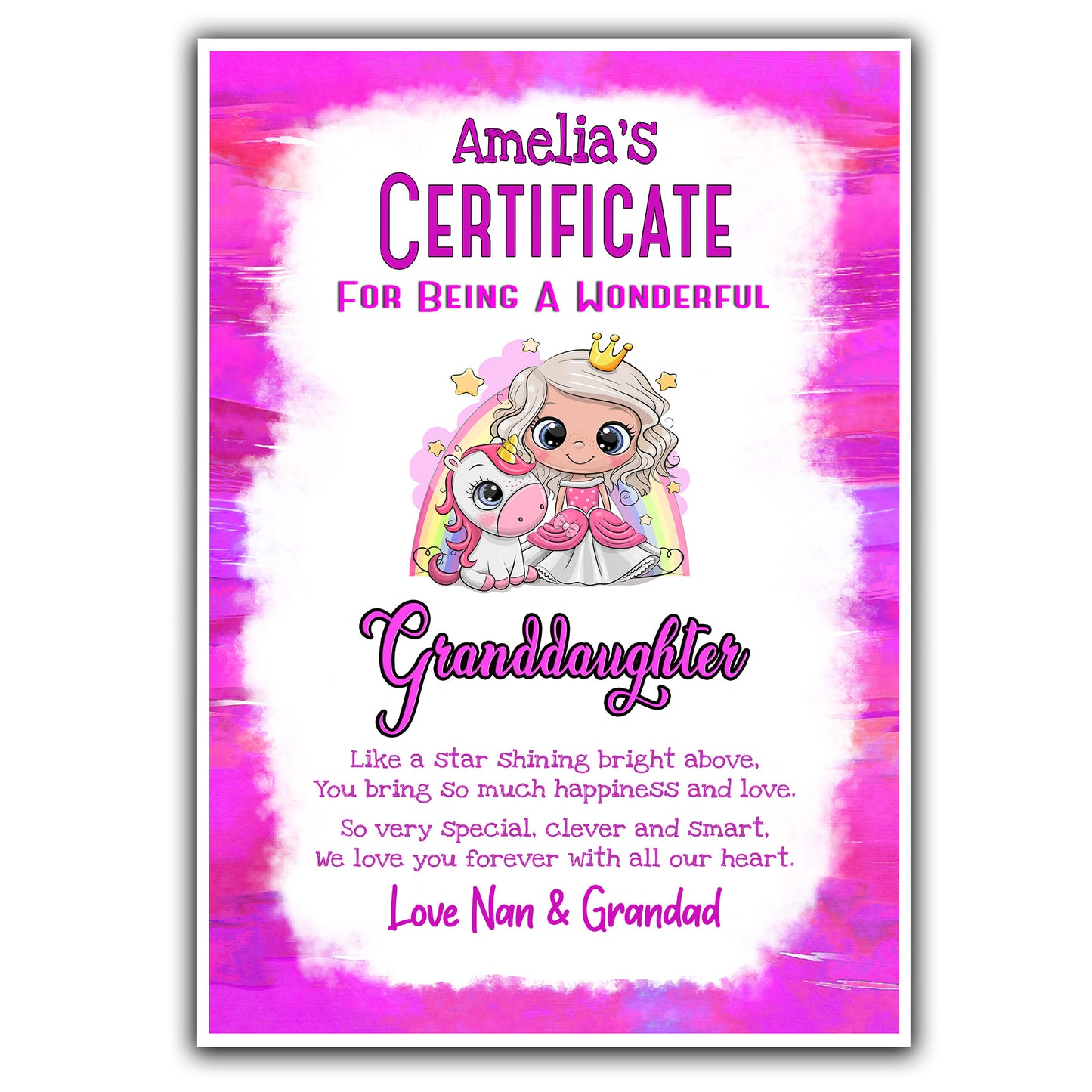 Granddaughter - Grandson Personalised Certificate Print