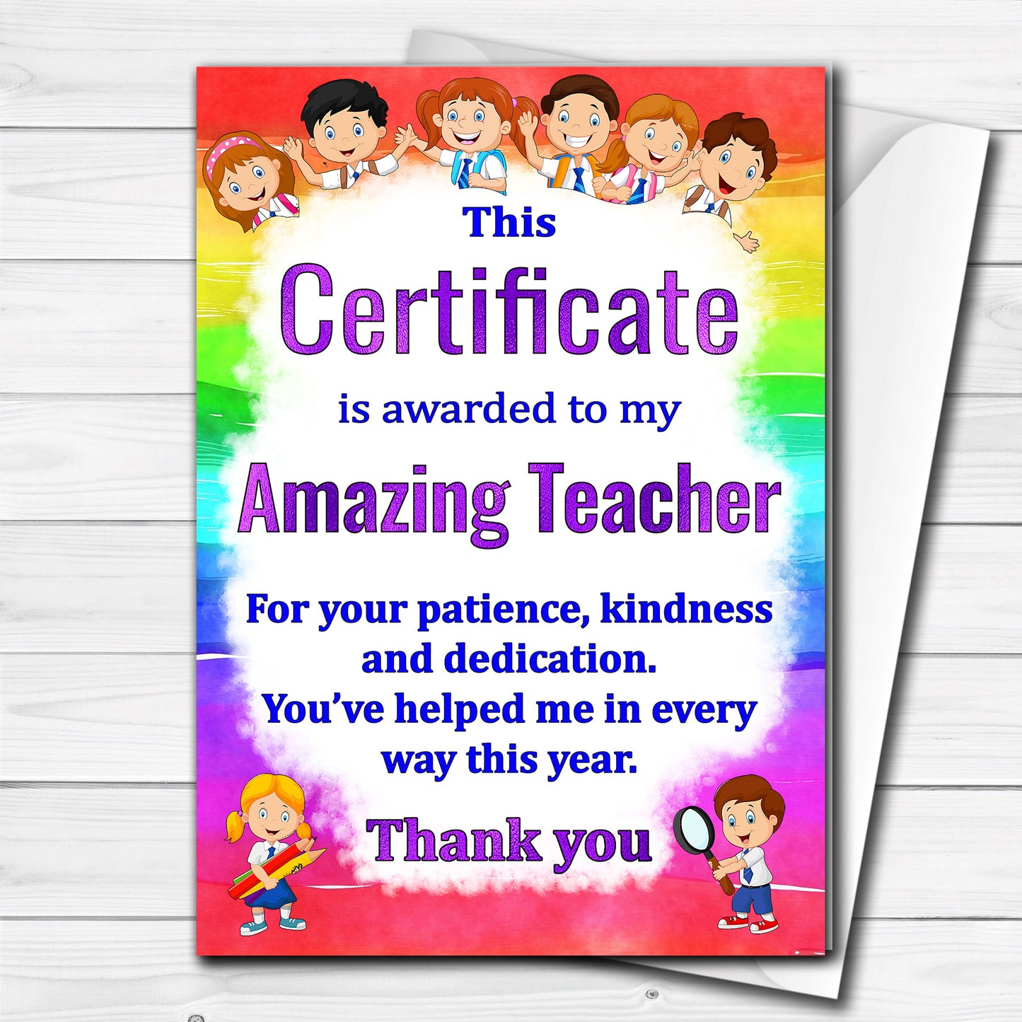 Thank you Teacher's Certificate Card Gift, End of Term