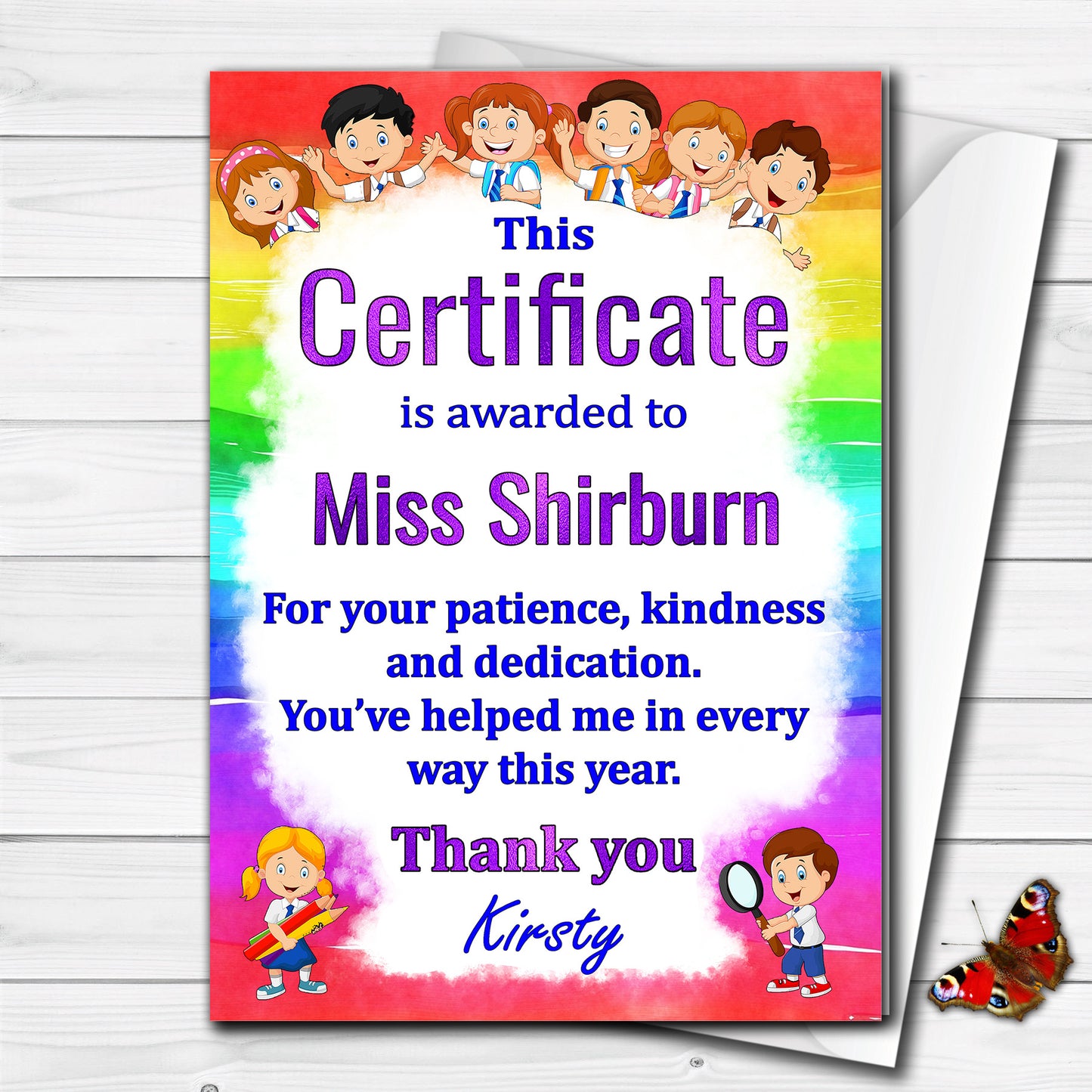 Personalised Thank you Teacher's Certificate Card Gift, End of Term