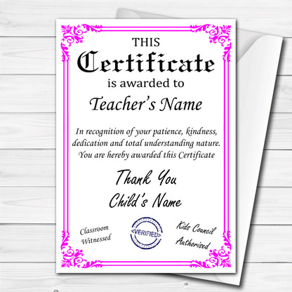 Personalised Thank you Teacher's Certificate Gift