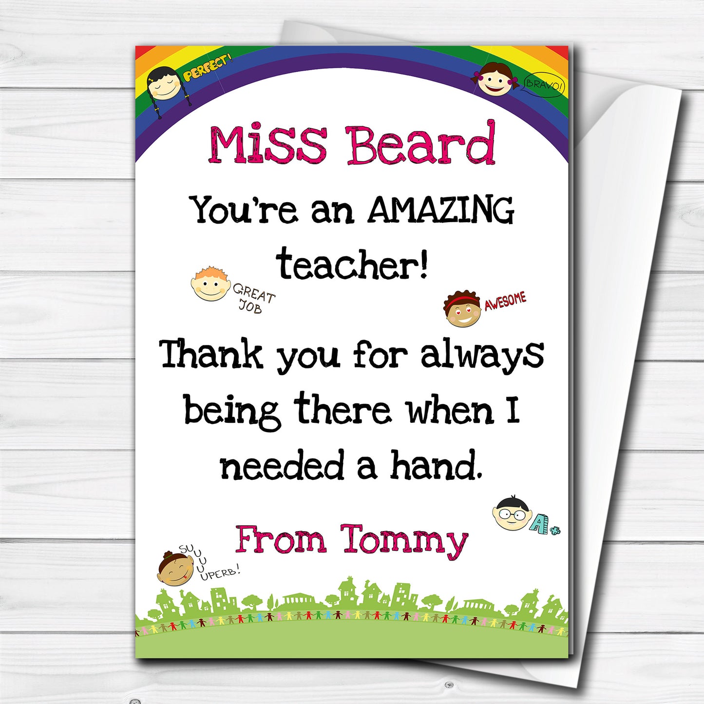 Personalised Teacher's Thank You Card Gift, End of Term