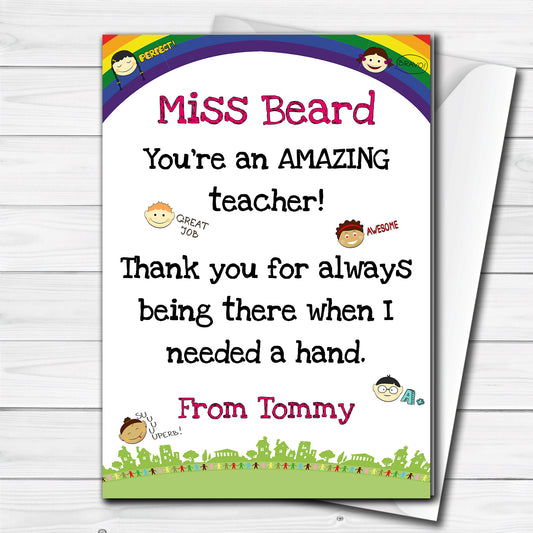 Personalised Teacher's Thank You Card Gift, End of Term