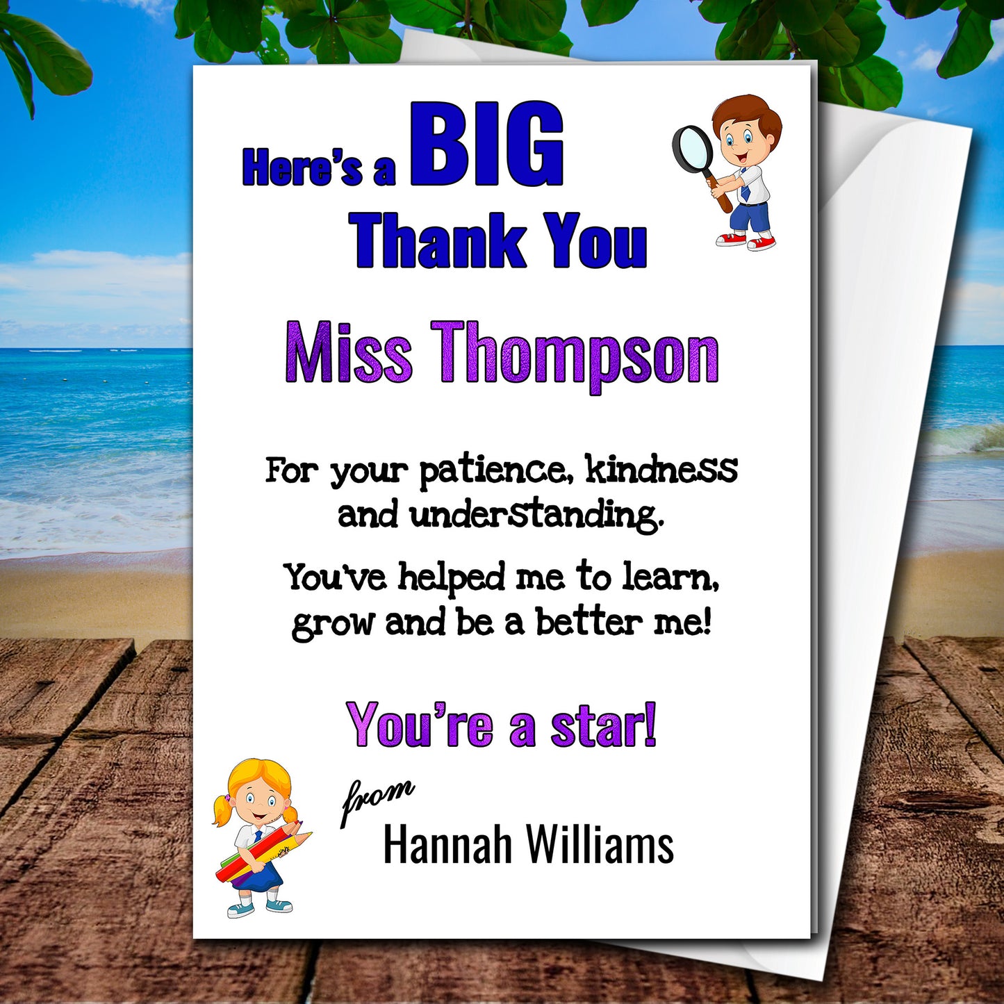 New Personalised Thank You Card For Teacher, Nursery etc. End of Term.