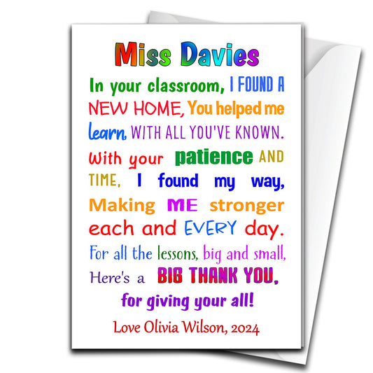 Personalised Teacher's Thank You Card