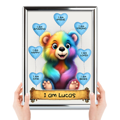 Kids Personalised Bear Affirmation Print