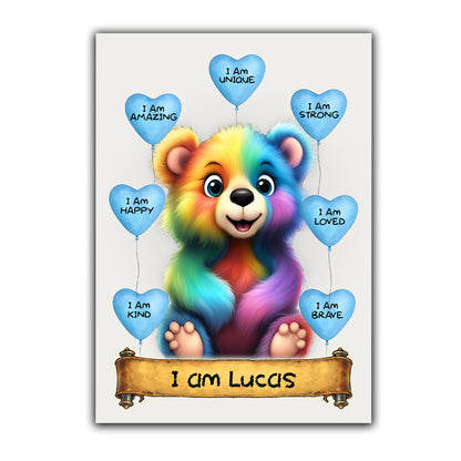 Kids Personalised Bear Affirmation Print