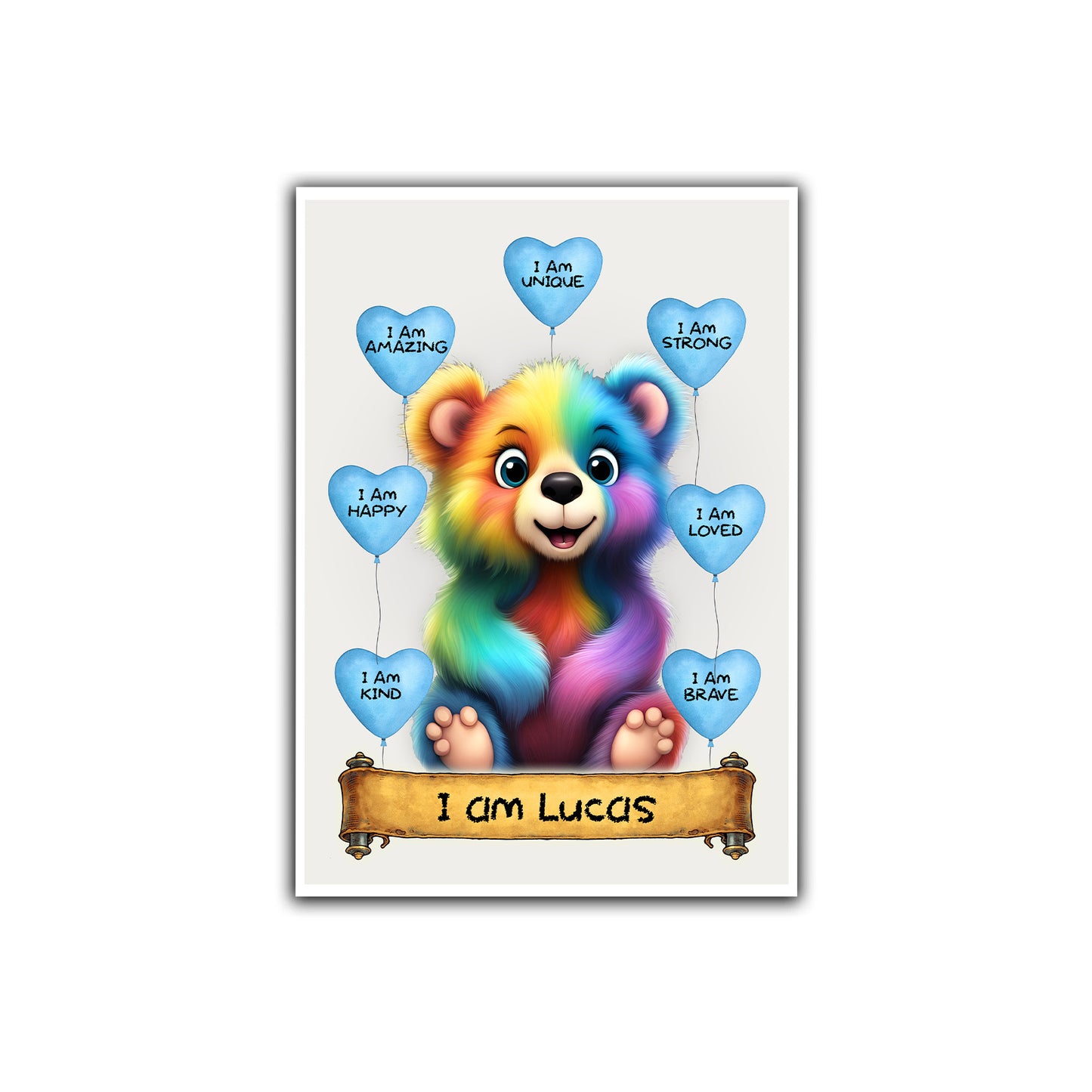 Kids Personalised Bear Affirmation Print