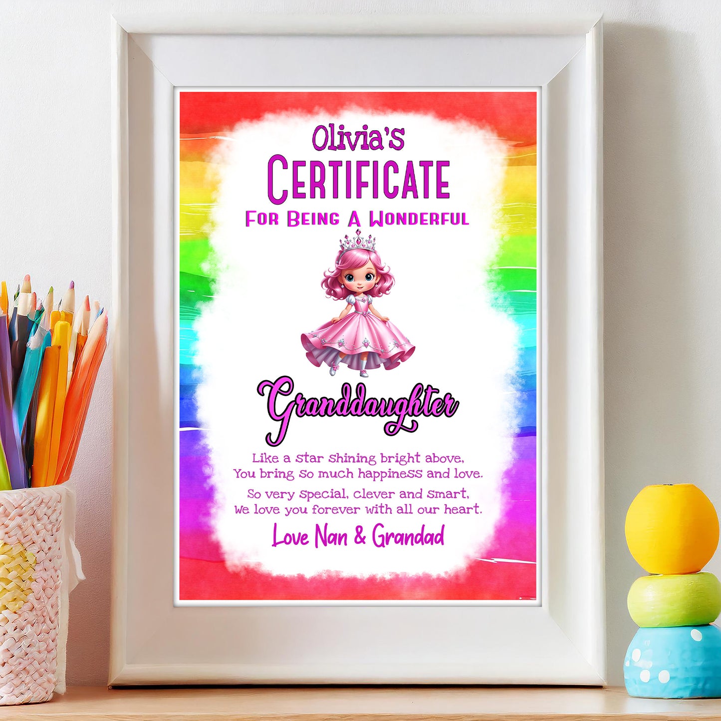 Granddaughter - Grandson Rainbow Certificate Print