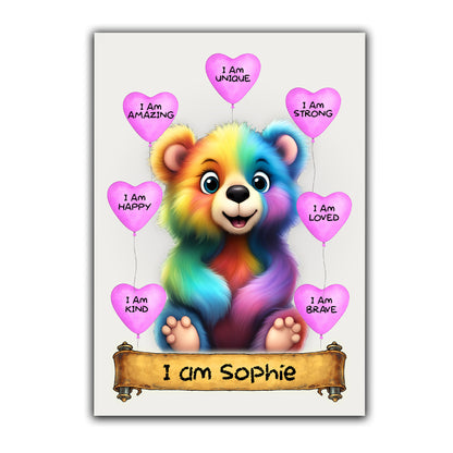 Kids Personalised Bear Affirmation Print