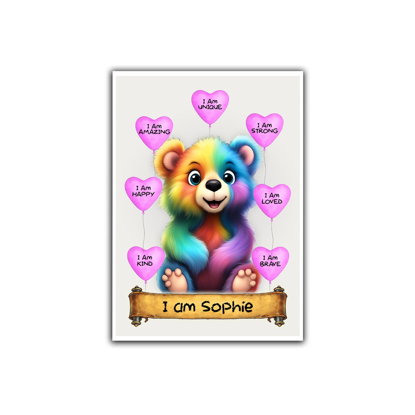 Kids Personalised Bear Affirmation Print