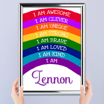 'I Am Awesome' -  Kids Personalised Rainbow Affirmation Print