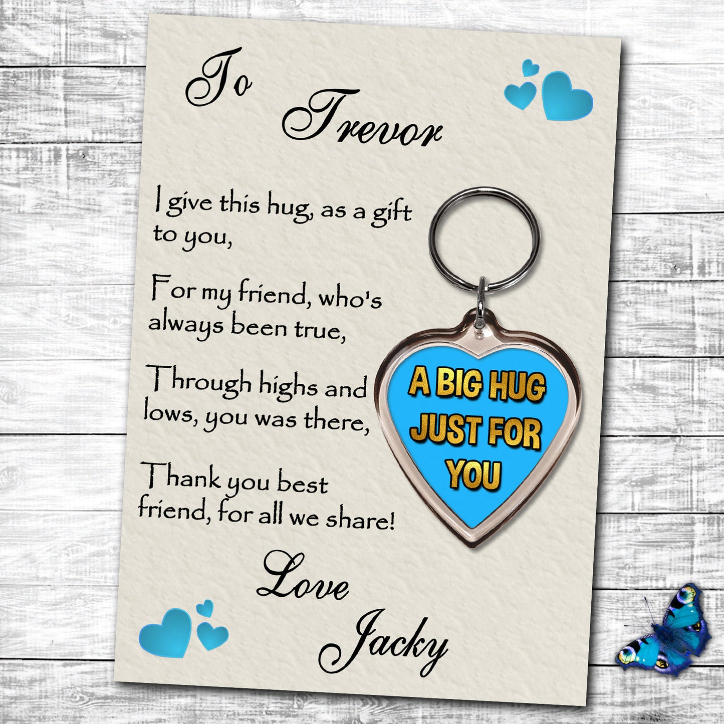 Personalised Hug Message with Keyring. 'Thank You Gift'