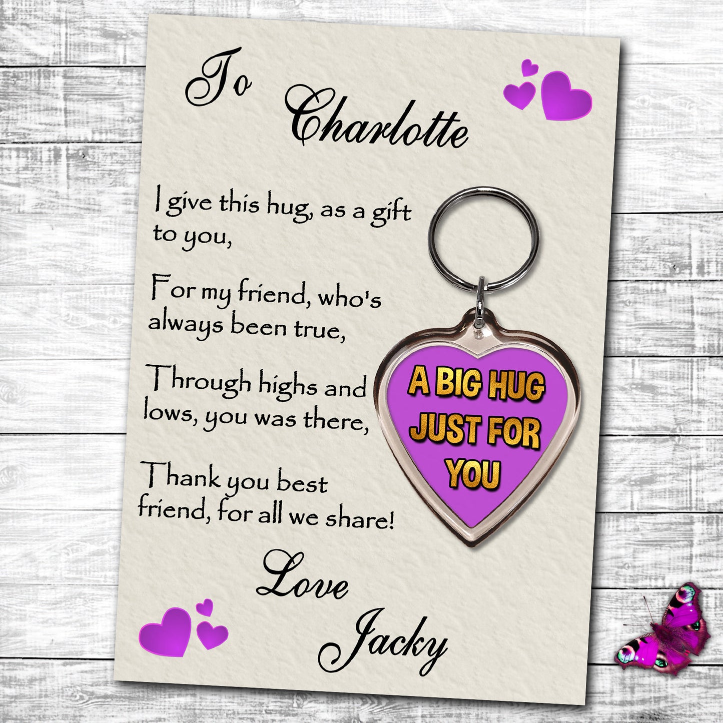 Personalised Hug Message with Keyring. 'Thank You Gift'