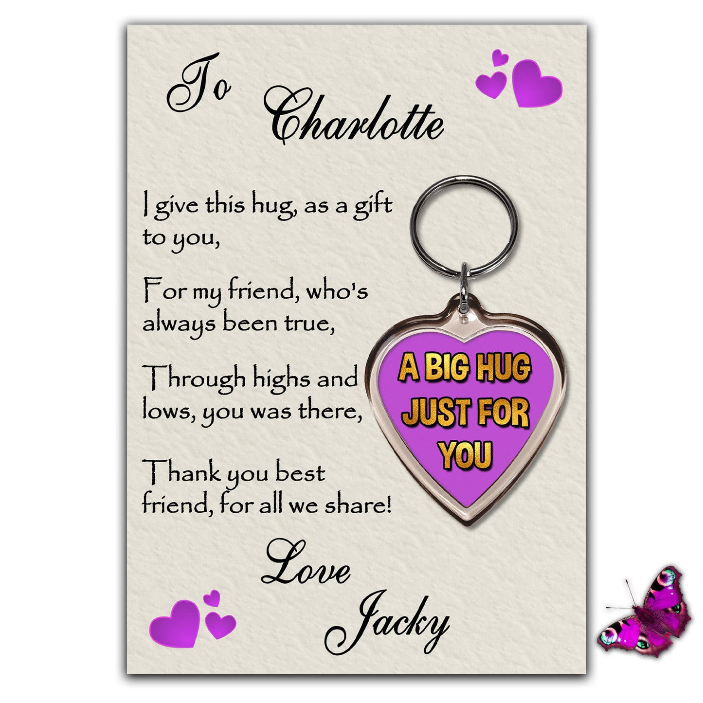 Personalised Hug Message with Keyring. 'Thank You Gift'