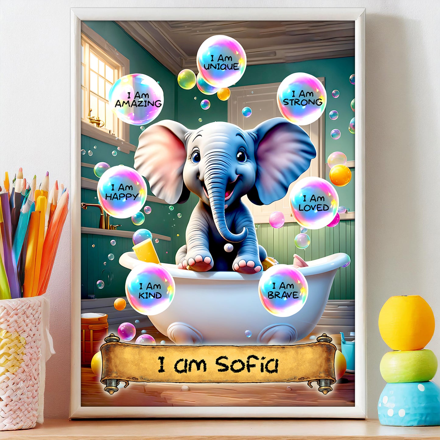 'I Am Amazing' -  Kids Personalised Elephant Affirmation Print