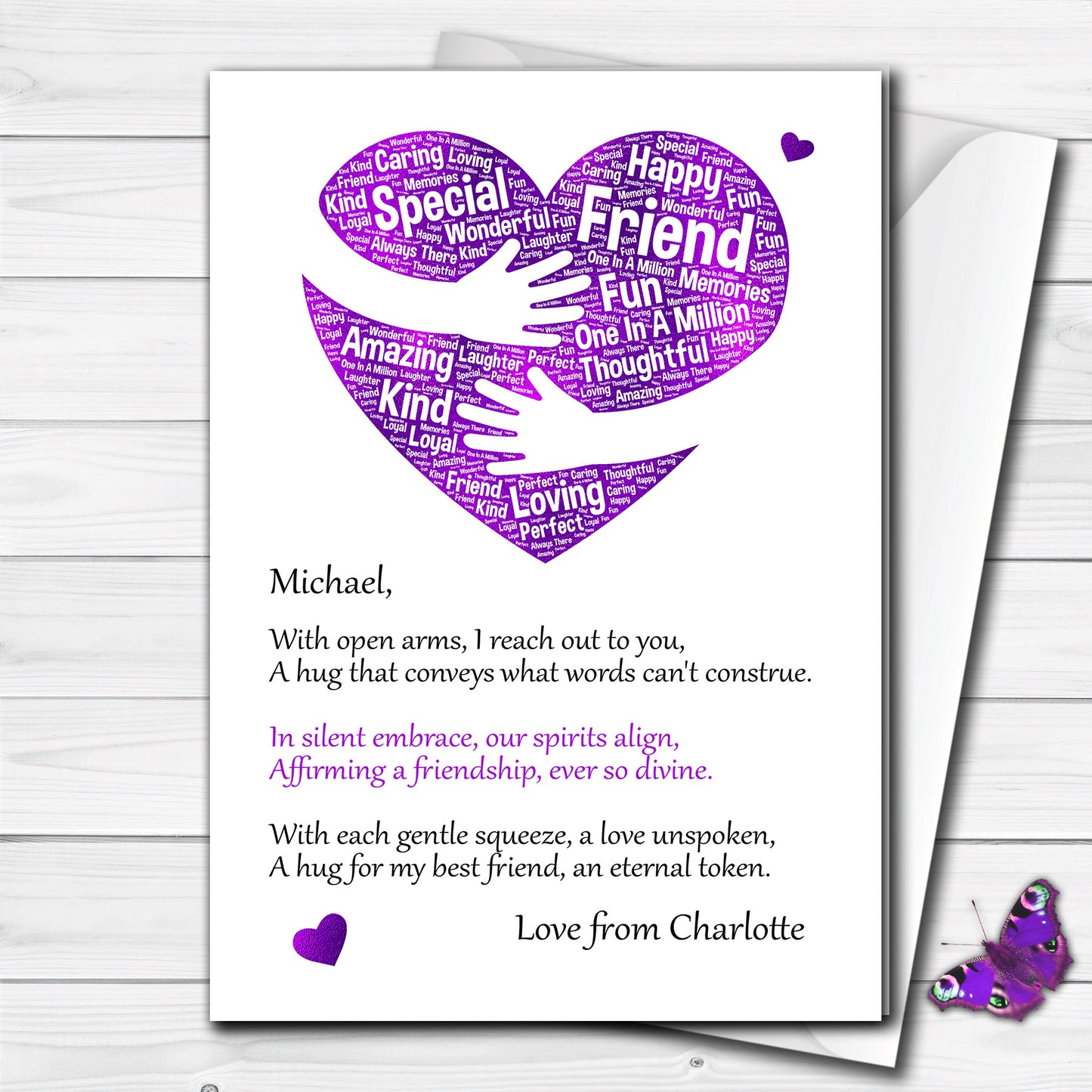 Beautiful Personalised Best Friend Hug Greeting Card