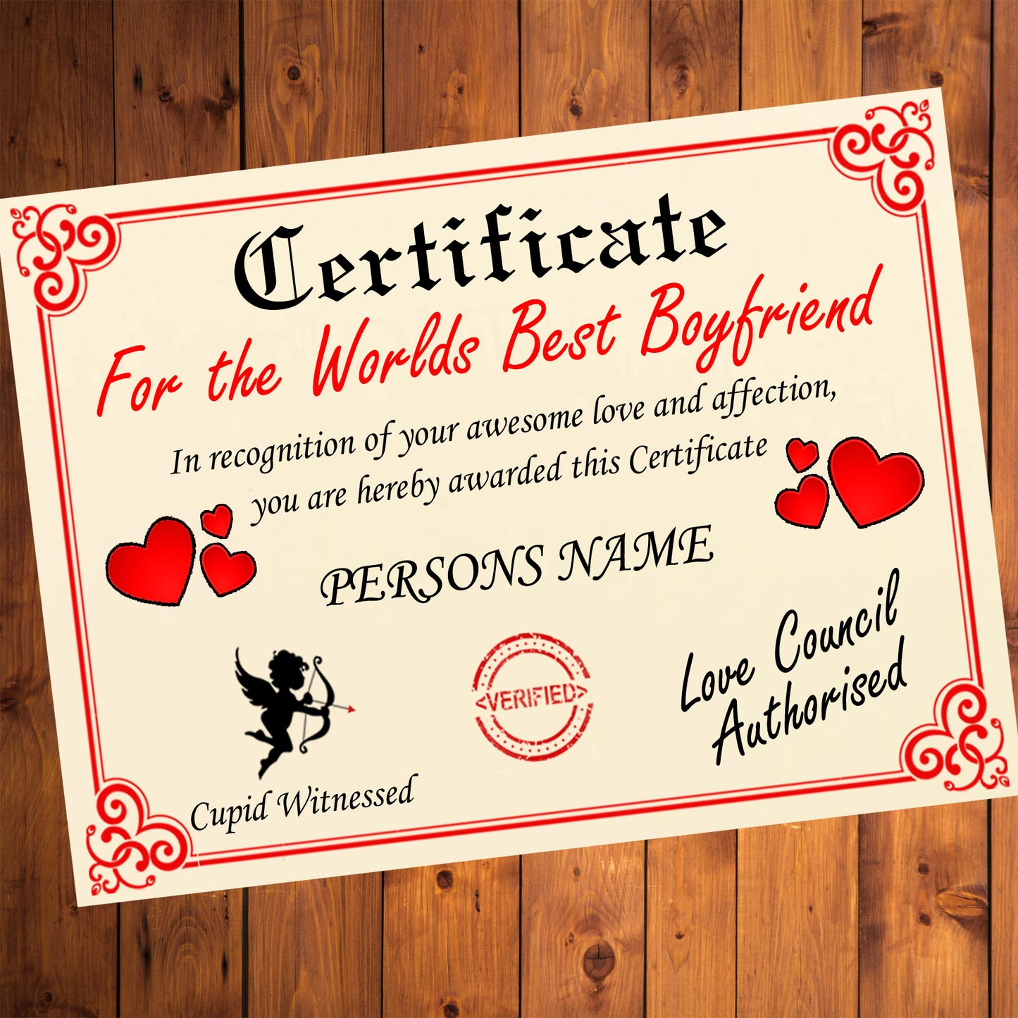 Worlds Best Boyfriend Personalised Certificate