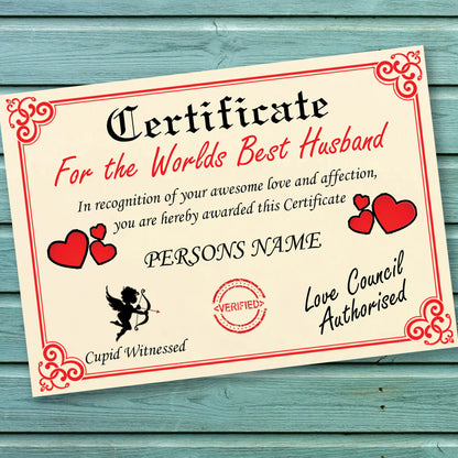 Worlds Best Husband Personalised Certificate