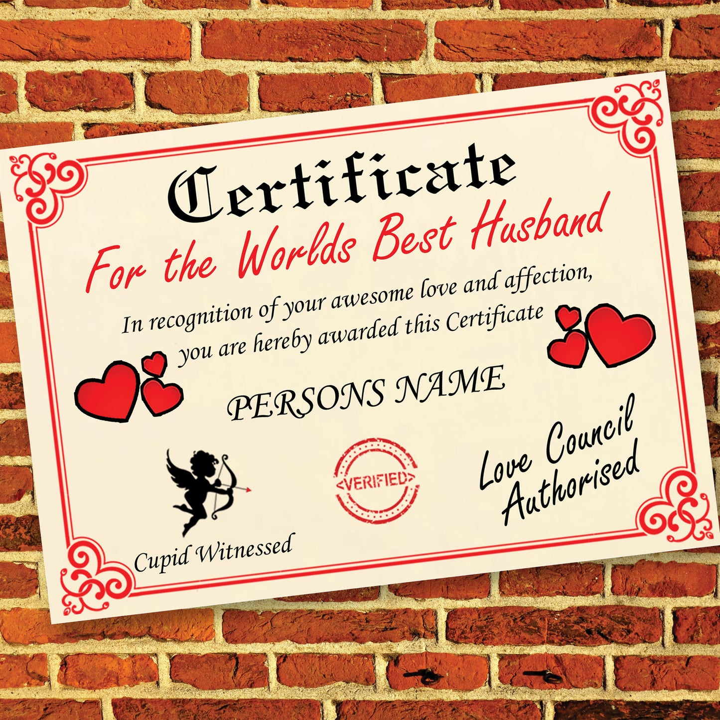 Worlds Best Husband Personalised Certificate