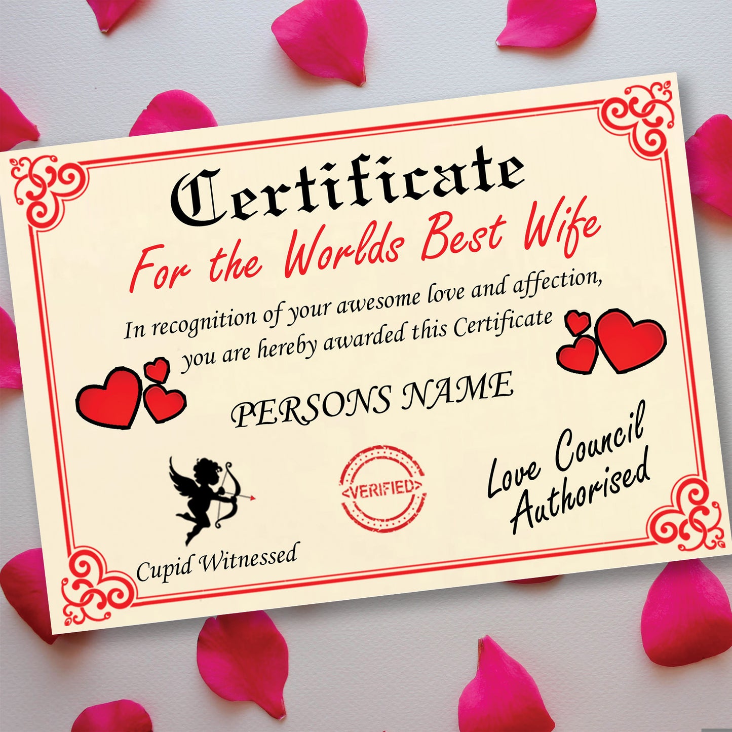 Worlds Best Wife Personalised Certificate