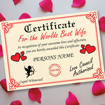 Worlds Best Wife Personalised Certificate