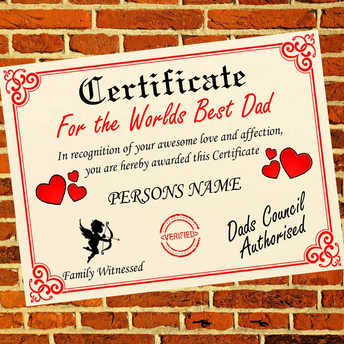 Worlds Best Dad Personalised Certificate