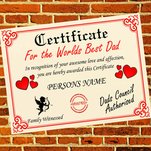 Worlds Best Dad Personalised Certificate