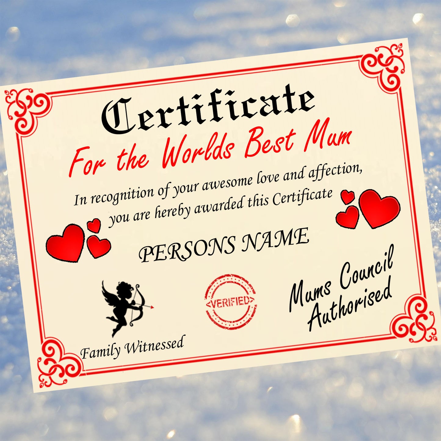 Worlds Best Mum Personalised Certificate